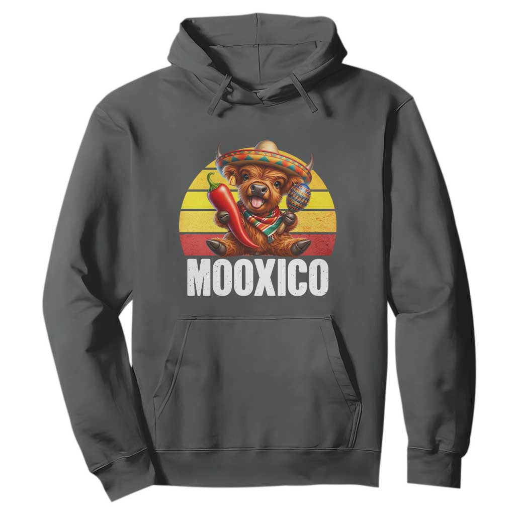 Funny Highland Cow MooXico Hoodie Cinco De Mayo Fiesta Party TS12 Dark Heather Print Your Wear