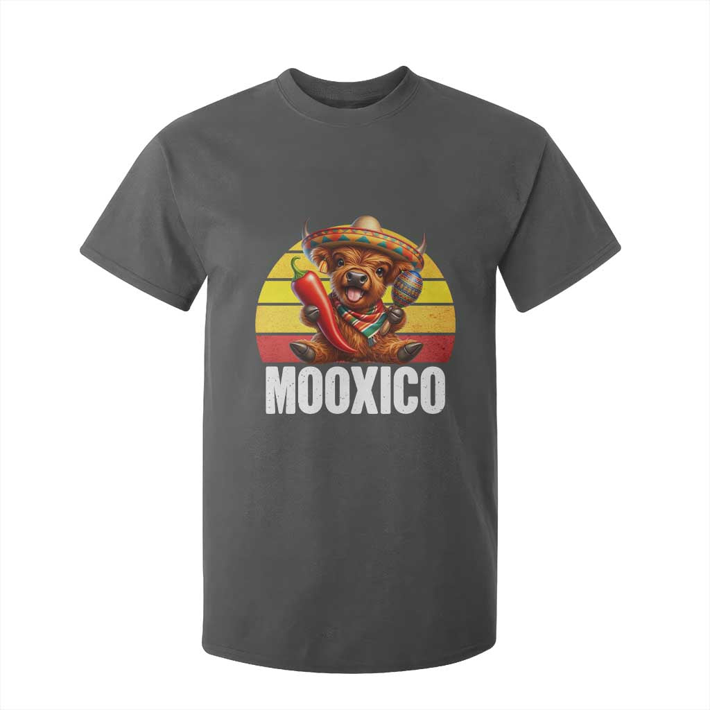 Funny Highland Cow MooXico T Shirt For Kid Cinco De Mayo Fiesta Party TS12 Dark Heather Print Your Wear