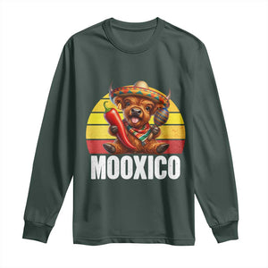 Funny Highland Cow MooXico Long Sleeve Shirt Cinco De Mayo Fiesta Party TS12 Dark Forest Green Print Your Wear