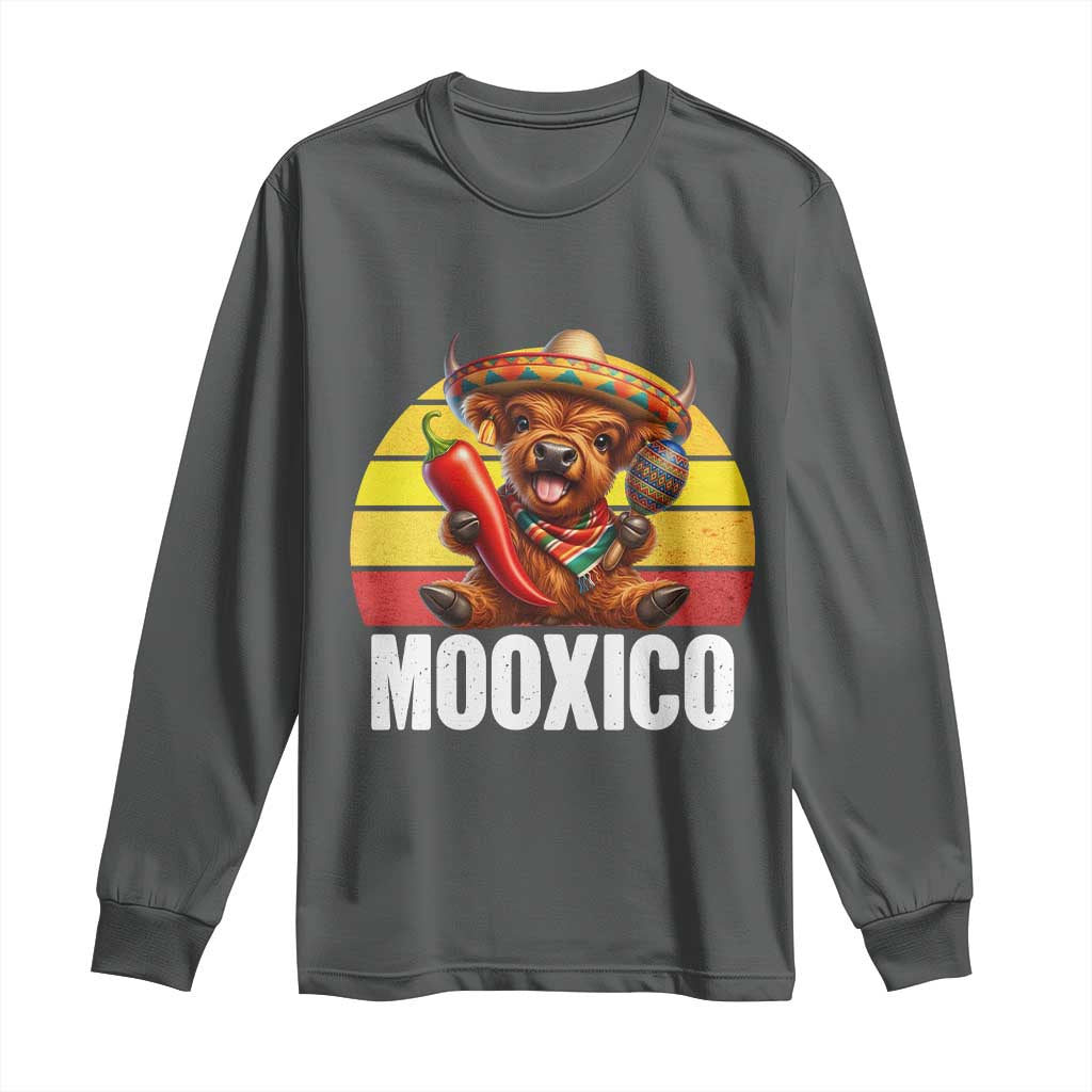 Funny Highland Cow MooXico Long Sleeve Shirt Cinco De Mayo Fiesta Party TS12 Dark Heather Print Your Wear
