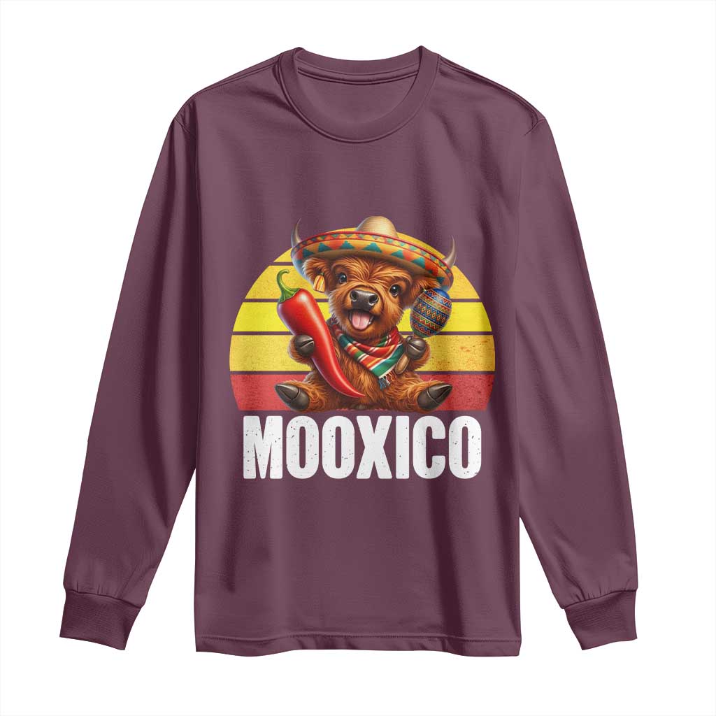 Funny Highland Cow MooXico Long Sleeve Shirt Cinco De Mayo Fiesta Party TS12 Maroon Print Your Wear
