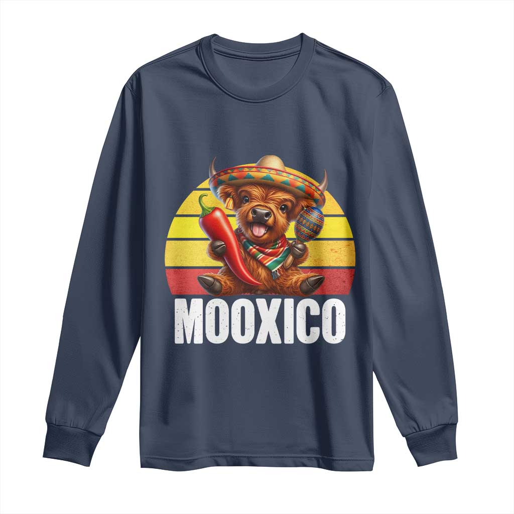 Funny Highland Cow MooXico Long Sleeve Shirt Cinco De Mayo Fiesta Party TS12 Navy Print Your Wear