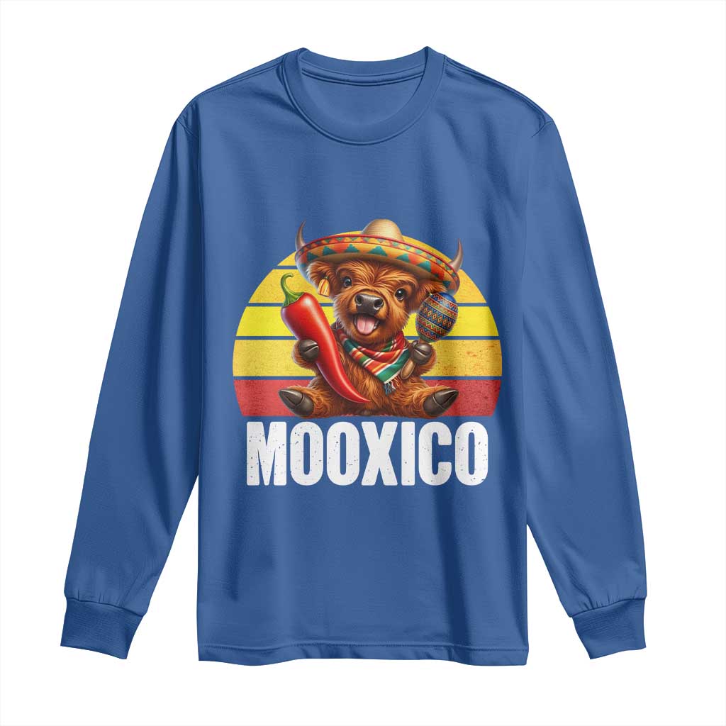 Funny Highland Cow MooXico Long Sleeve Shirt Cinco De Mayo Fiesta Party TS12 Royal Blue Print Your Wear