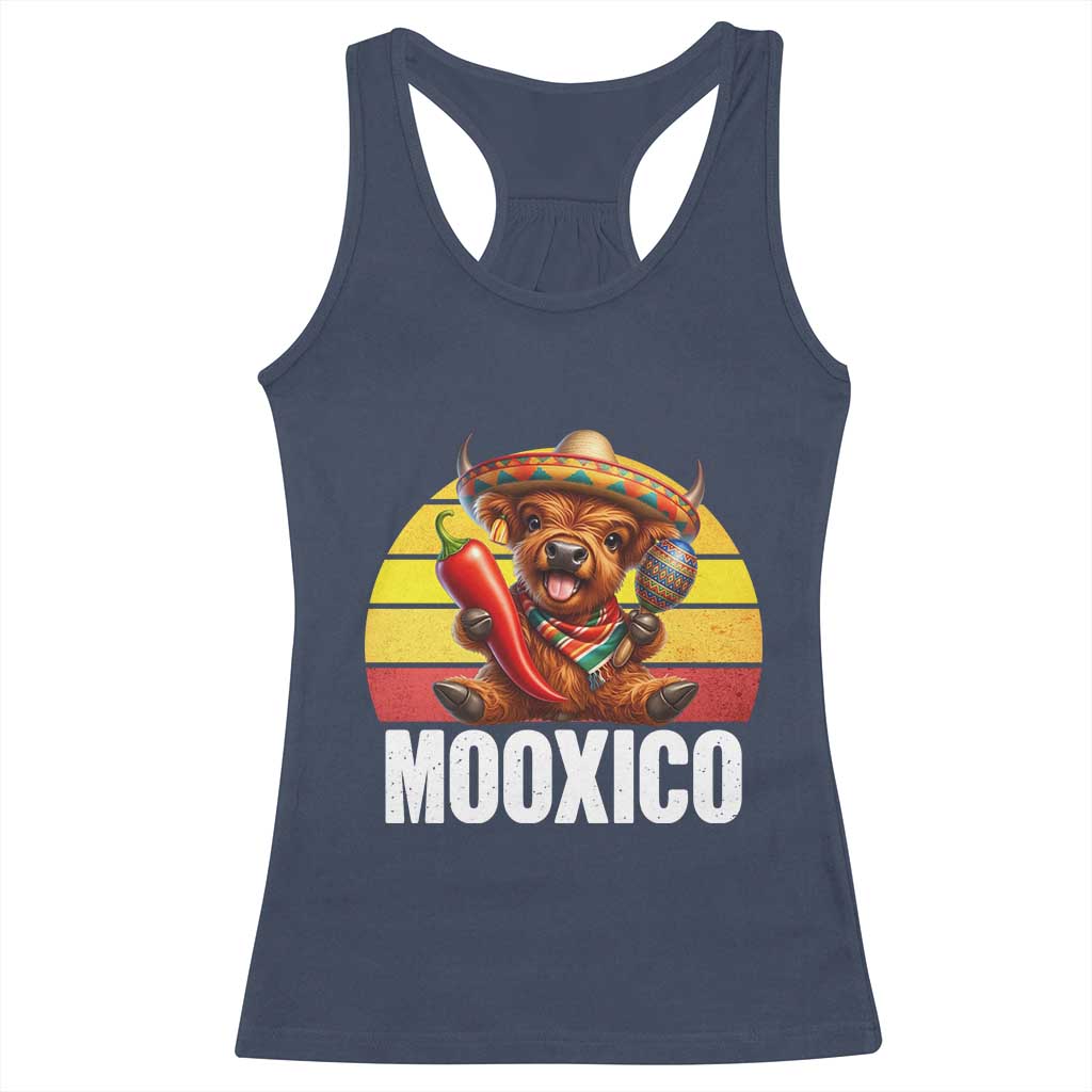 Funny Highland Cow MooXico Racerback Tank Top Cinco De Mayo Fiesta Party TS12 Navy Print Your Wear