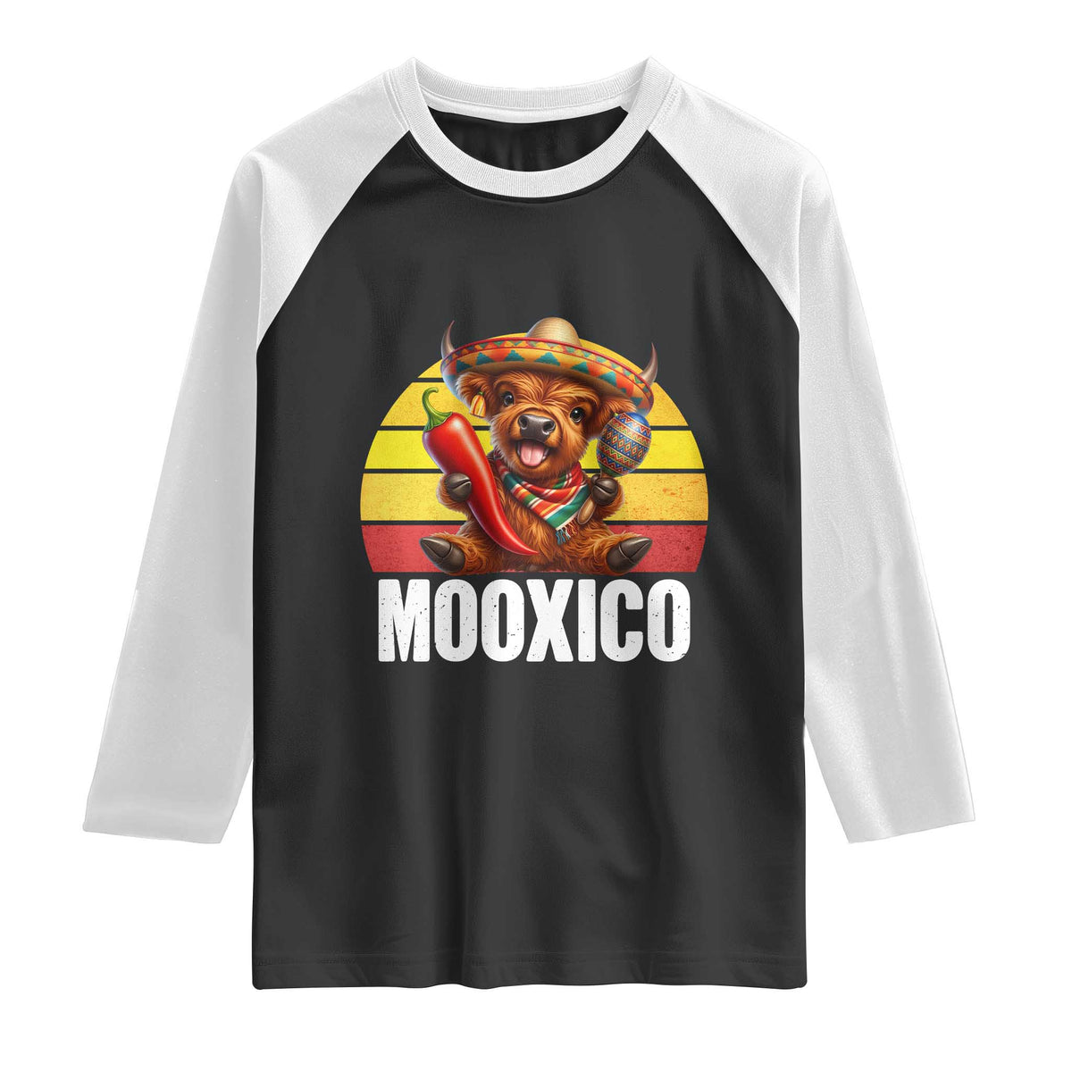 Funny Highland Cow MooXico Raglan Shirt Cinco De Mayo Fiesta Party TS12 Black White Print Your Wear