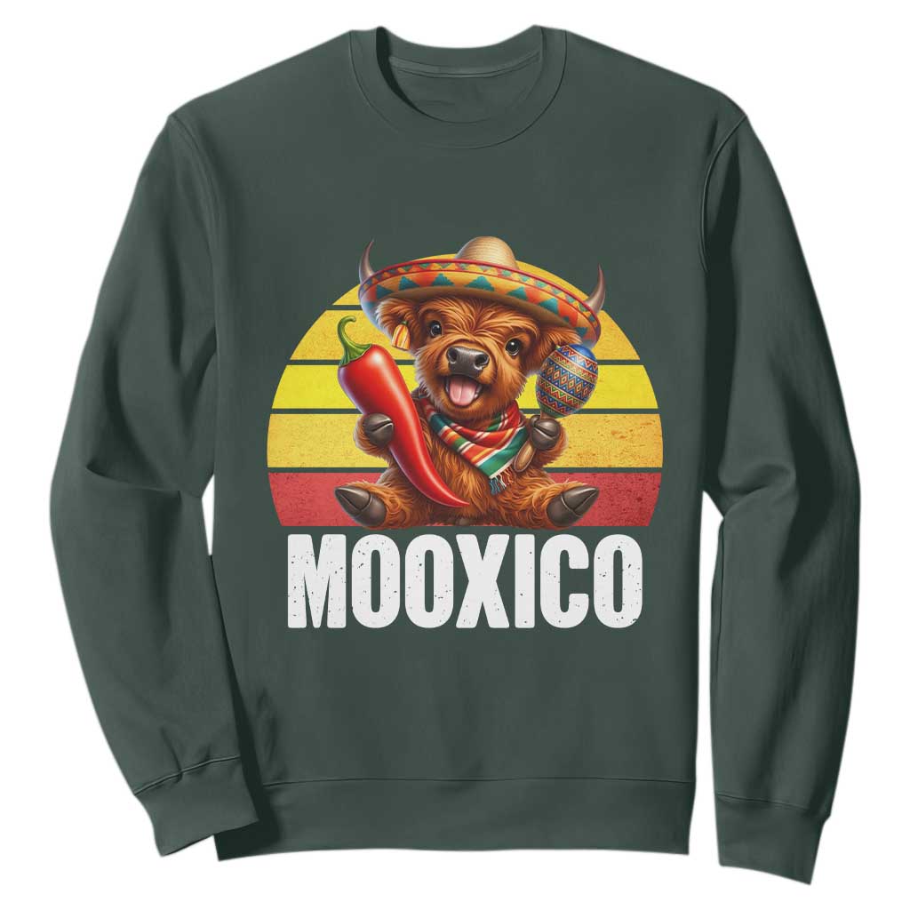 Funny Highland Cow MooXico Sweatshirt Cinco De Mayo Fiesta Party TS12 Dark Forest Green Print Your Wear