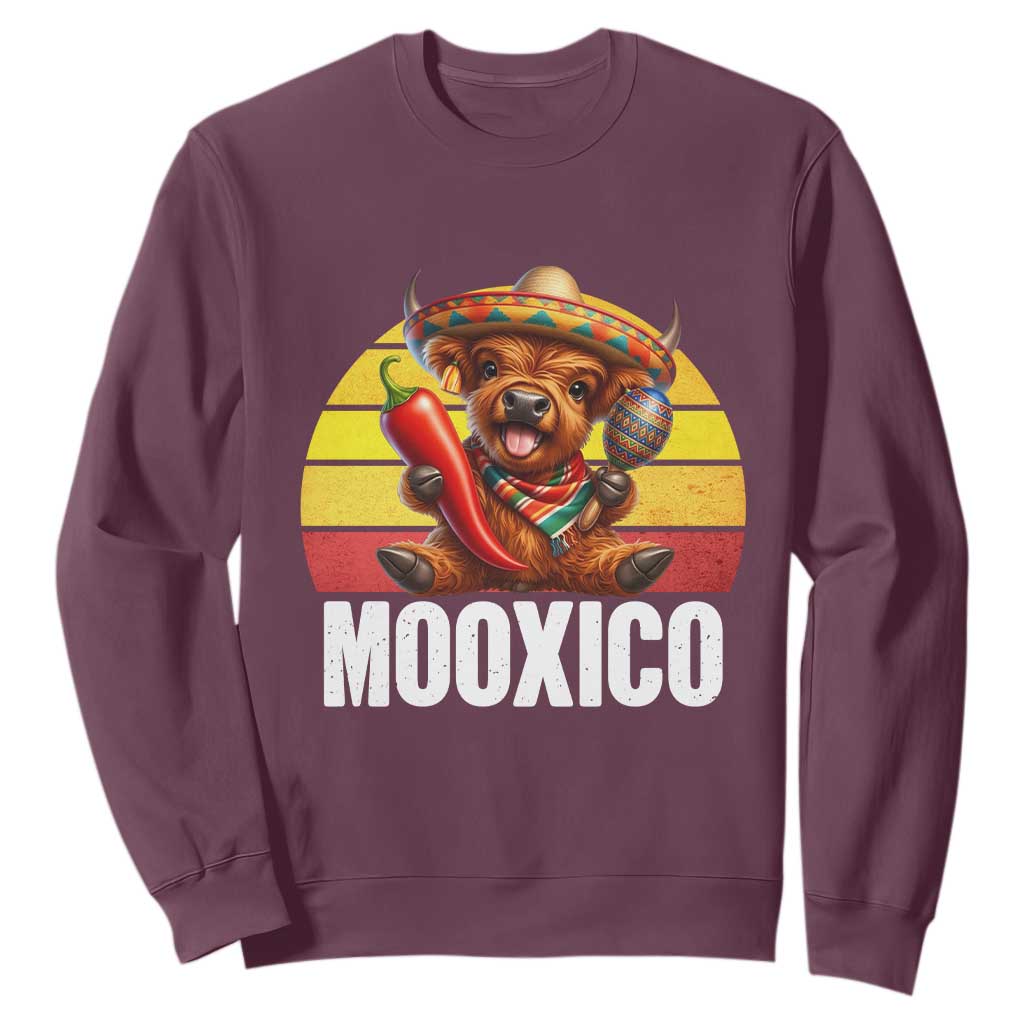Funny Highland Cow MooXico Sweatshirt Cinco De Mayo Fiesta Party TS12 Maroon Print Your Wear