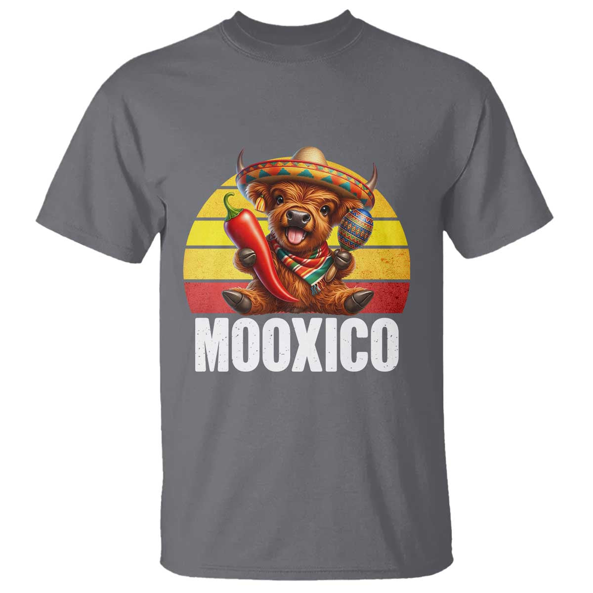 Funny Highland Cow MooXico T Shirt Cinco De Mayo Fiesta Party TS12 Charcoal Print Your Wear