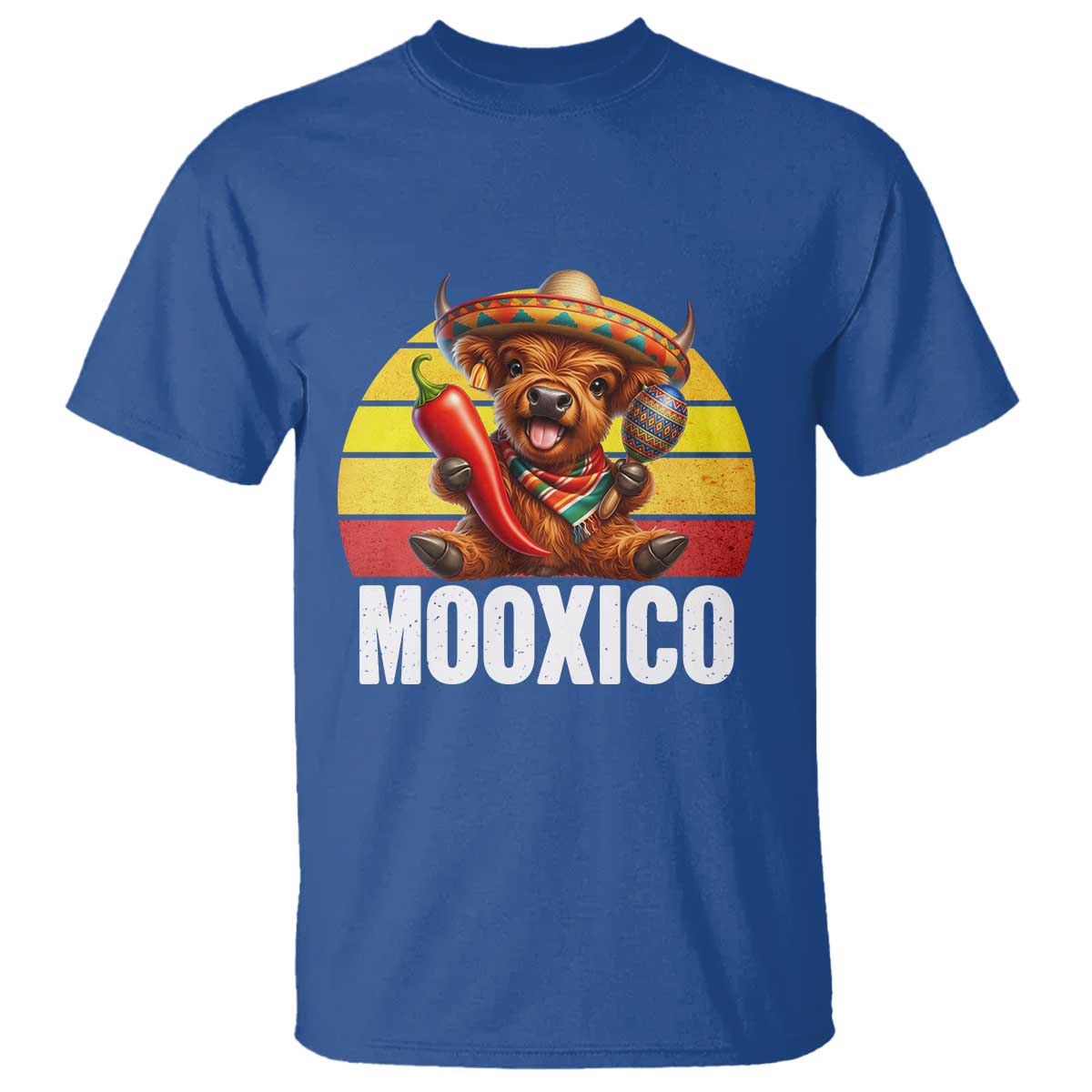 Funny Highland Cow MooXico T Shirt Cinco De Mayo Fiesta Party TS12 Royal Blue Print Your Wear