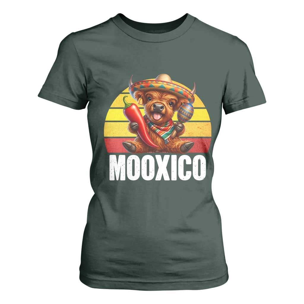 Funny Highland Cow MooXico T Shirt For Women Cinco De Mayo Fiesta Party TS12 Dark Forest Green Print Your Wear