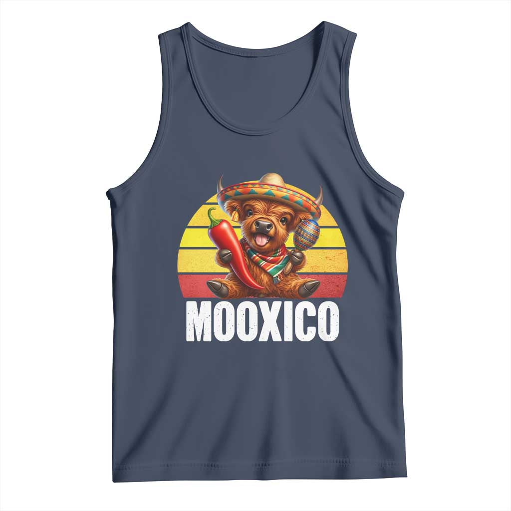 Funny Highland Cow MooXico Tank Top Cinco De Mayo Fiesta Party TS12 Navy Print Your Wear