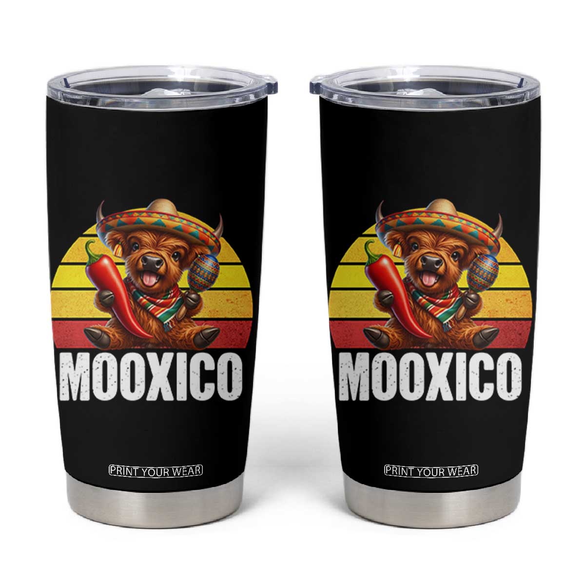 Funny Highland Cow MooXico Tumbler Cup Cinco De Mayo Fiesta Party TS12 Black Print Your Wear