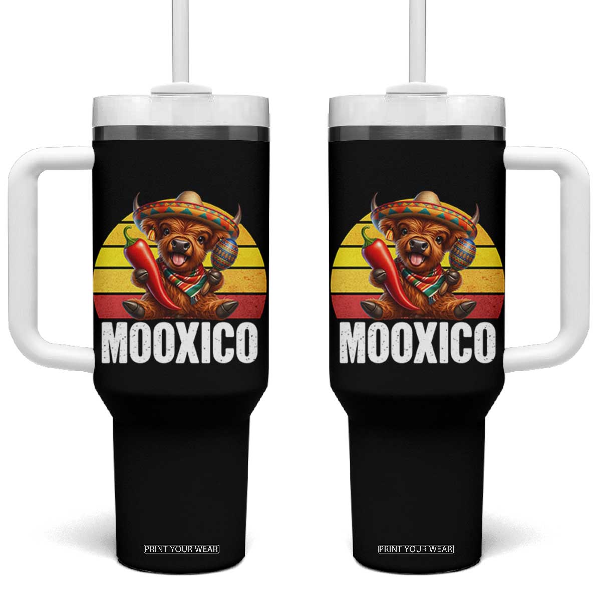 Funny Highland Cow MooXico Tumbler With Handle Cinco De Mayo Fiesta Party TS12 One Size: 40 oz Black Print Your Wear