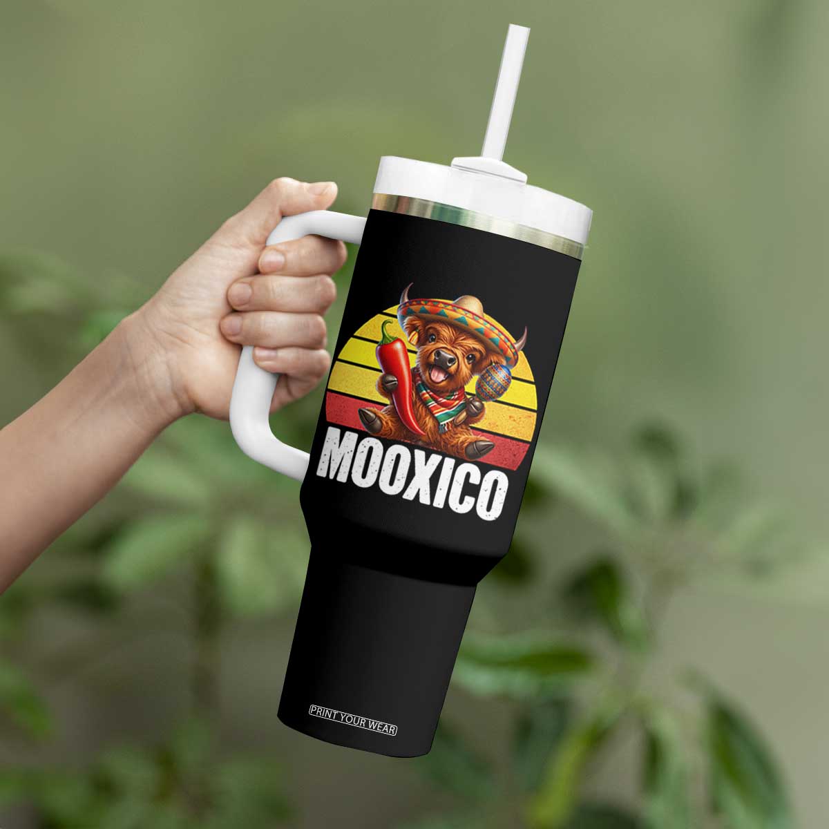 Funny Highland Cow MooXico Tumbler With Handle Cinco De Mayo Fiesta Party TS12 Print Your Wear