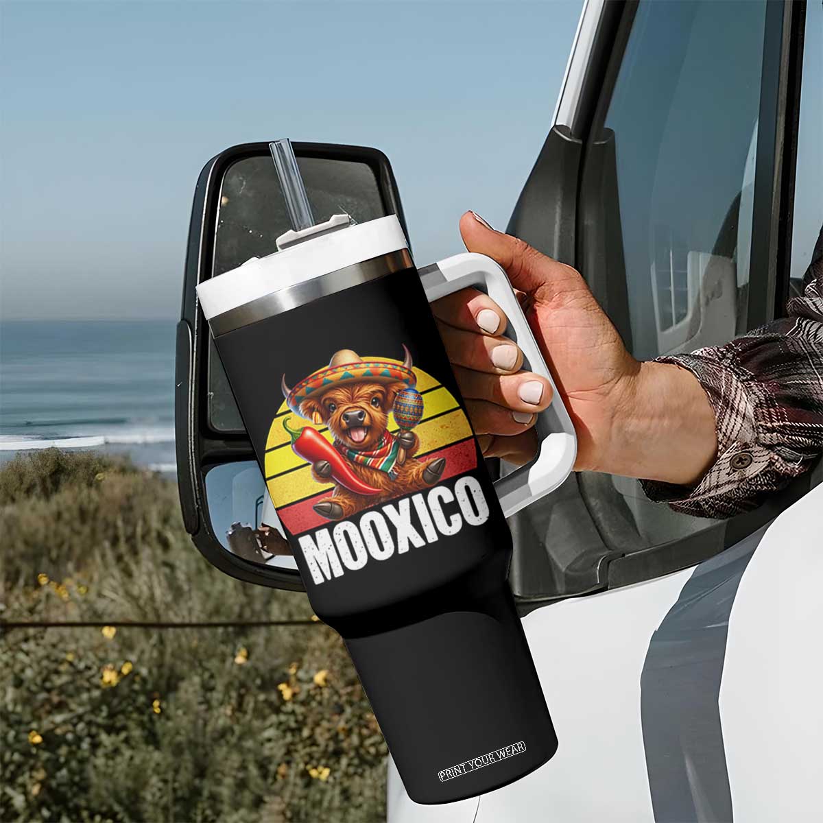 Funny Highland Cow MooXico Tumbler With Handle Cinco De Mayo Fiesta Party TS12 Print Your Wear