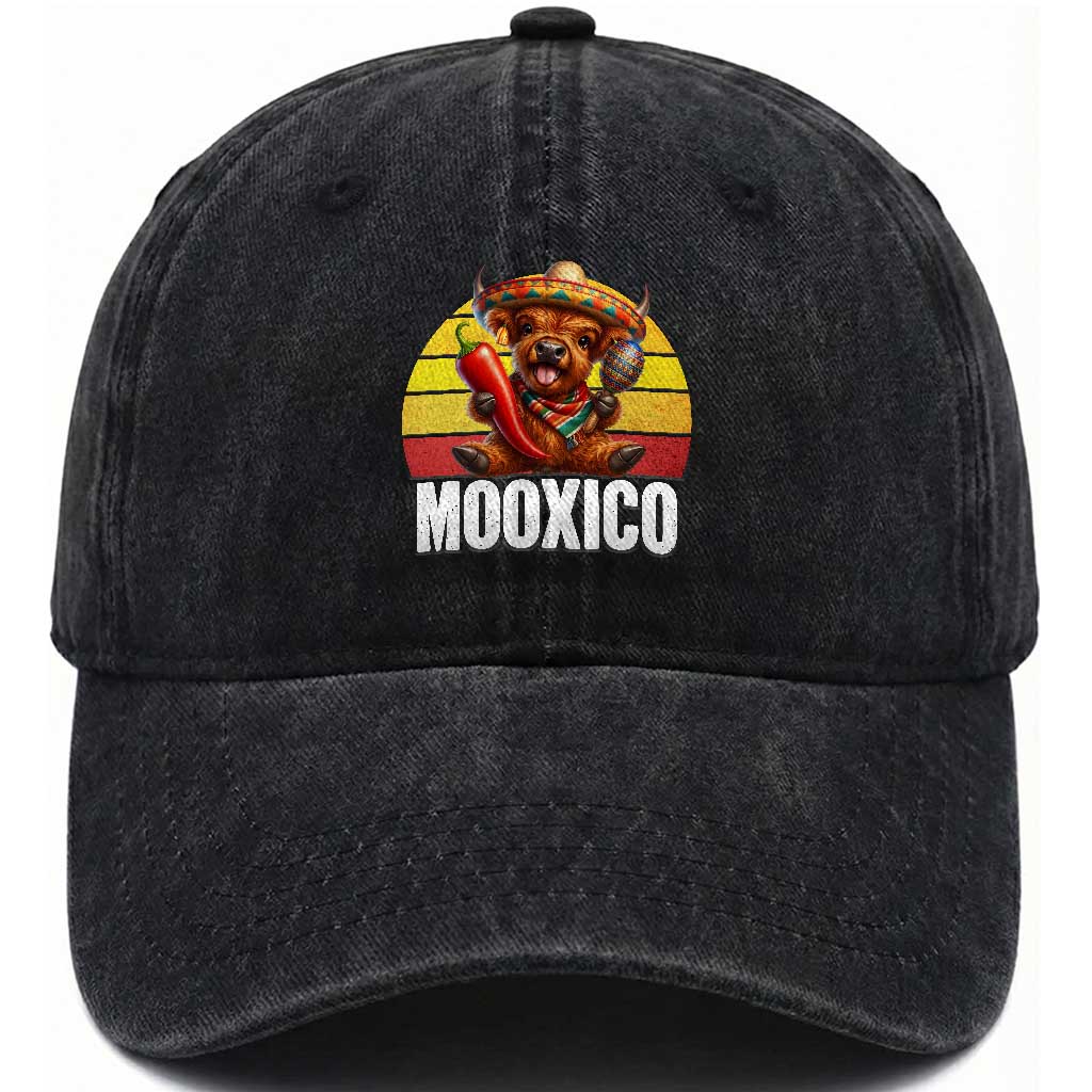 Funny Highland Cow MooXico Washed Cotton Baseball Cap Cinco De Mayo Fiesta Party TS12 Print Your Wear
