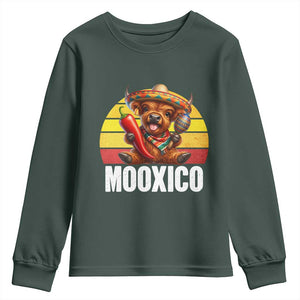 Funny Highland Cow MooXico Youth Sweatshirt Cinco De Mayo Fiesta Party TS12 Dark Forest Green Print Your Wear