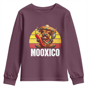Funny Highland Cow MooXico Youth Sweatshirt Cinco De Mayo Fiesta Party TS12 Maroon Print Your Wear