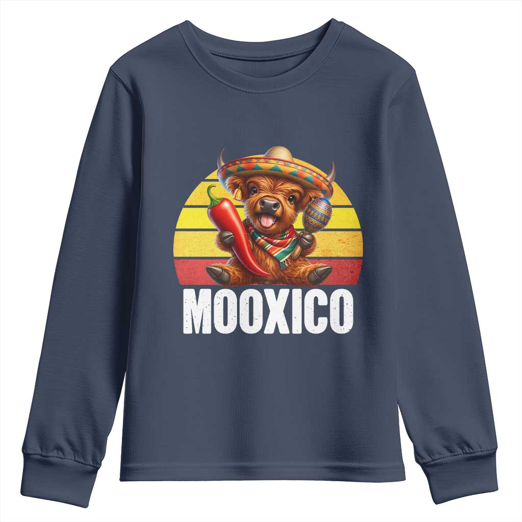 Funny Highland Cow MooXico Youth Sweatshirt Cinco De Mayo Fiesta Party TS12 Navy Print Your Wear