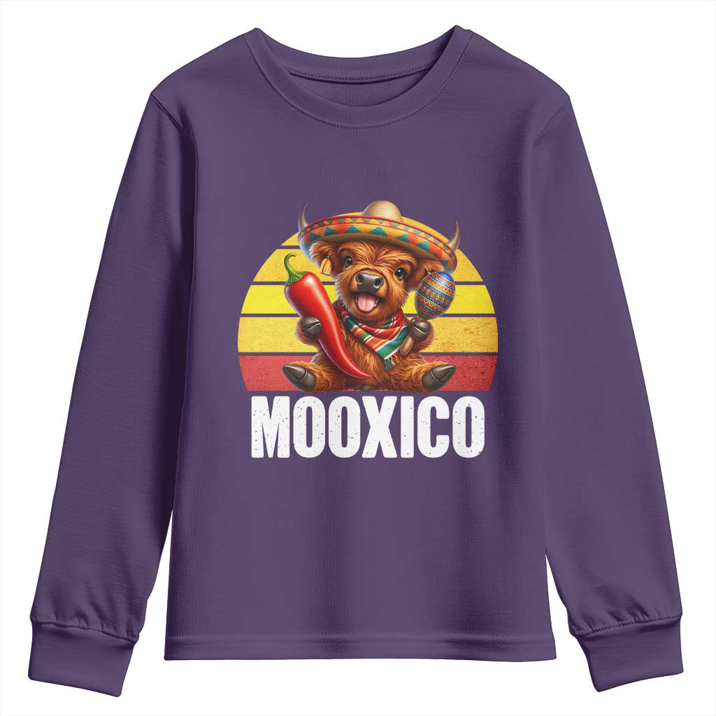 Funny Highland Cow MooXico Youth Sweatshirt Cinco De Mayo Fiesta Party TS12 Purple Print Your Wear