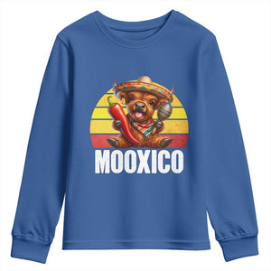 Funny Highland Cow MooXico Youth Sweatshirt Cinco De Mayo Fiesta Party TS12 Royal Blue Print Your Wear