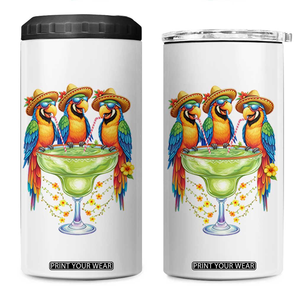 Cinco De Mayo Summer Party 4 in 1 Can Cooler Tumbler Funny Parrots Drinking Margaritas TS12 One Size: 16 oz White Print Your Wear
