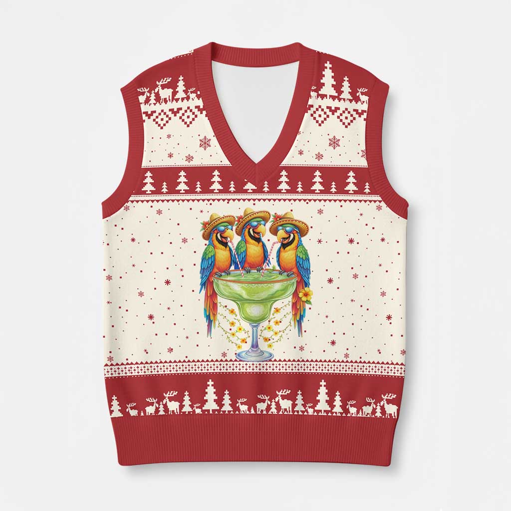 Cinco De Mayo Summer Party V-Neck Knit Sweater Vest Funny Parrots Drinking Margaritas TS12 Beige Red Print Your Wear