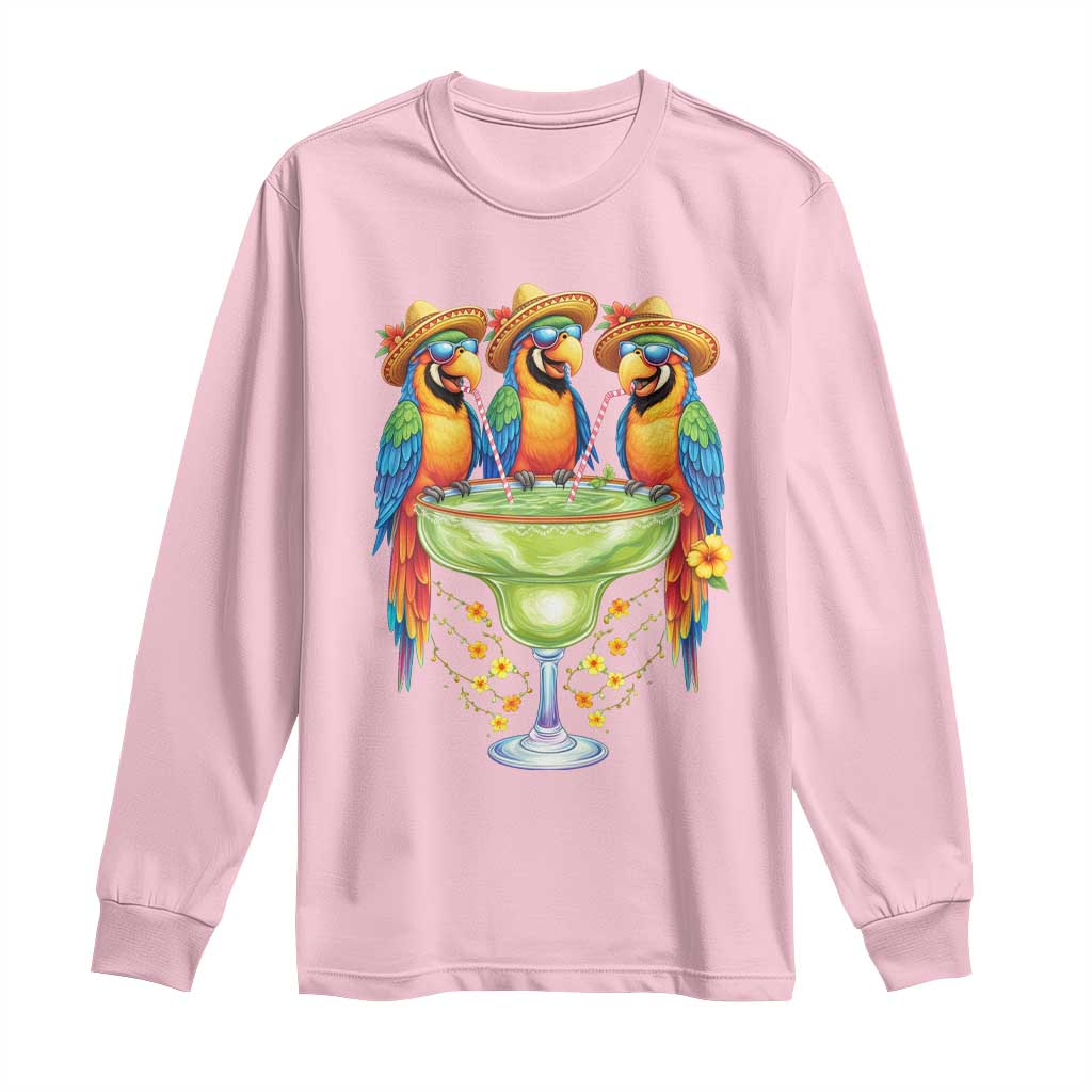 Cinco De Mayo Summer Party Long Sleeve Shirt Funny Parrots Drinking Margaritas TS12 Light Pink Print Your Wear