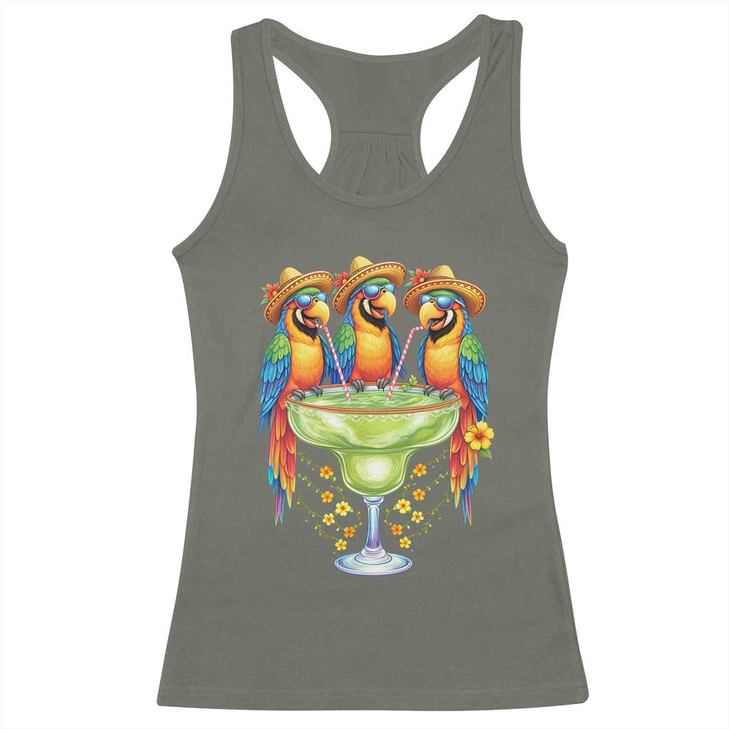 Cinco De Mayo Summer Party Racerback Tank Top Funny Parrots Drinking Margaritas TS12 Military Green Print Your Wear