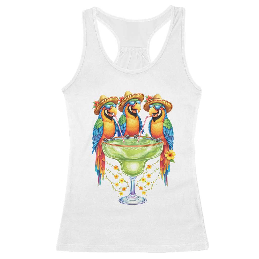 Cinco De Mayo Summer Party Racerback Tank Top Funny Parrots Drinking Margaritas TS12 White Print Your Wear