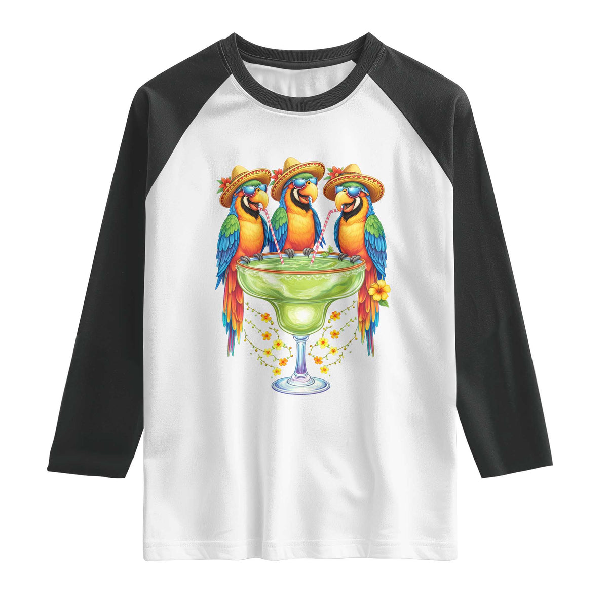 Cinco De Mayo Summer Party Raglan Shirt Funny Parrots Drinking Margaritas TS12 White Black Print Your Wear