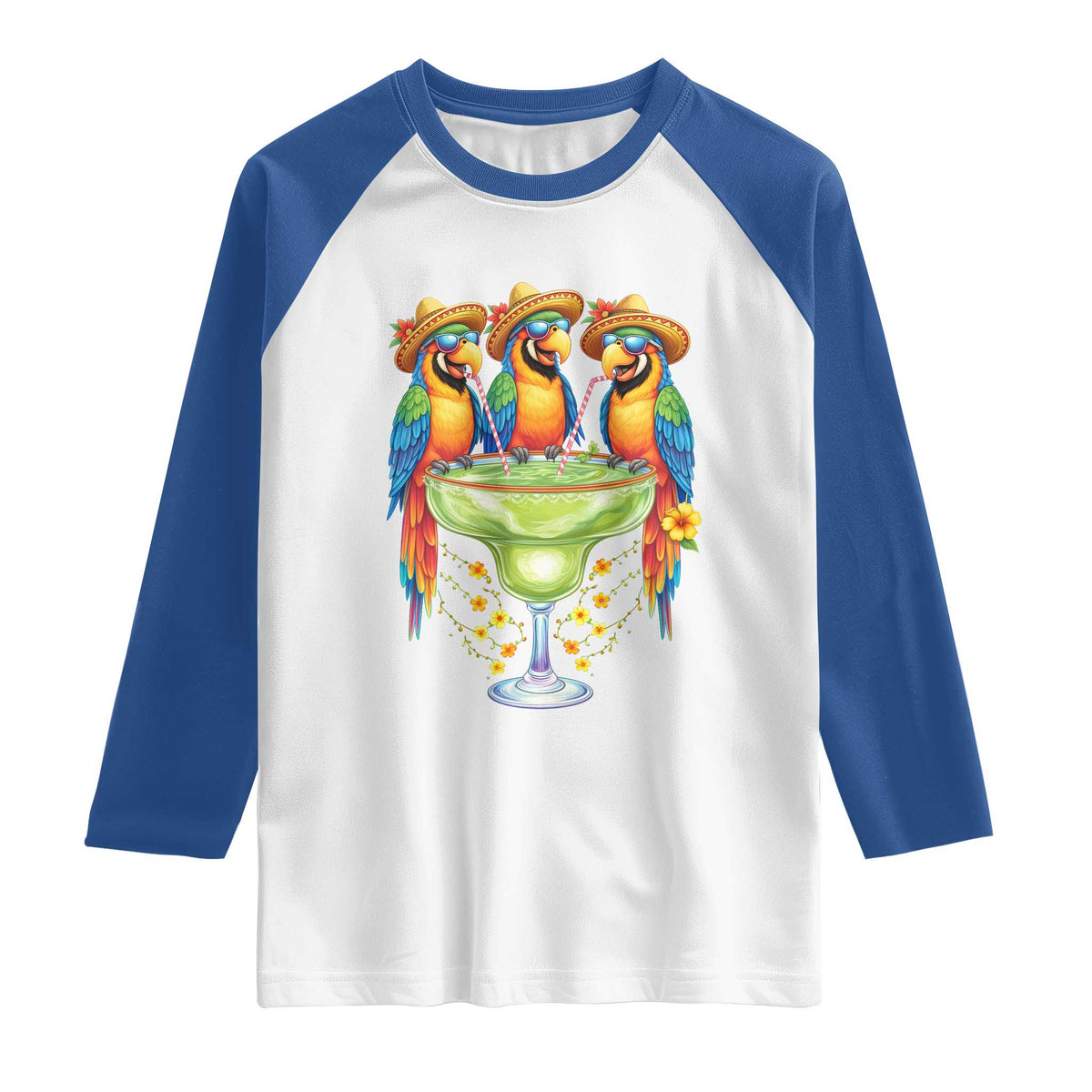 Cinco De Mayo Summer Party Raglan Shirt Funny Parrots Drinking Margaritas TS12 White Royal Print Your Wear