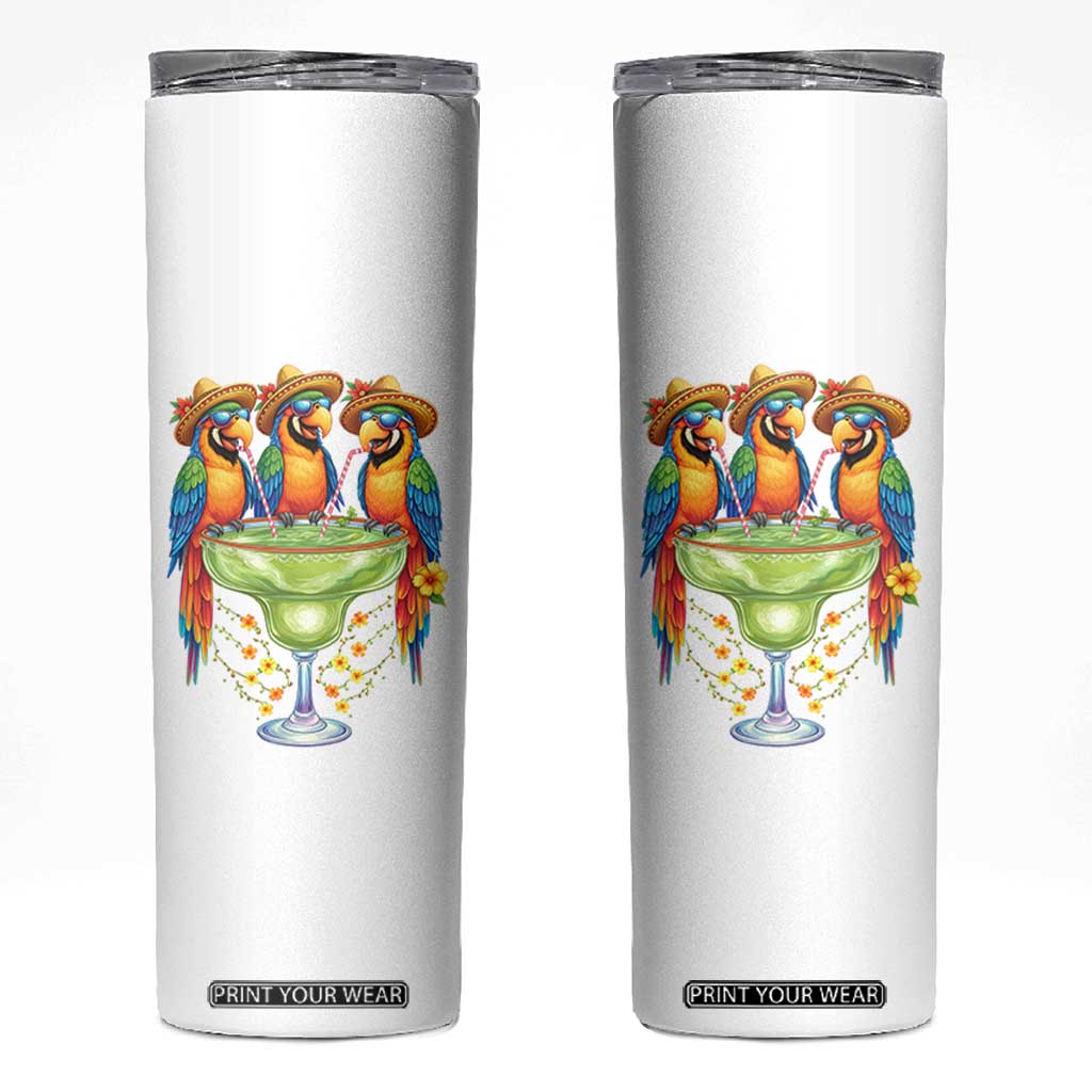 Cinco De Mayo Summer Party Skinny Tumbler Funny Parrots Drinking Margaritas TS12 White Print Your Wear