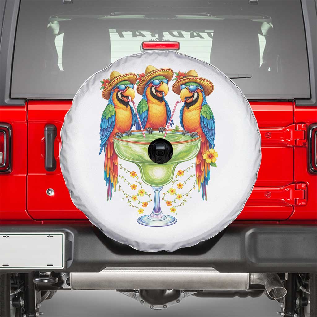 Cinco De Mayo Summer Party Spare Tire Cover Funny Parrots Drinking Margaritas TS12 White Print Your Wear