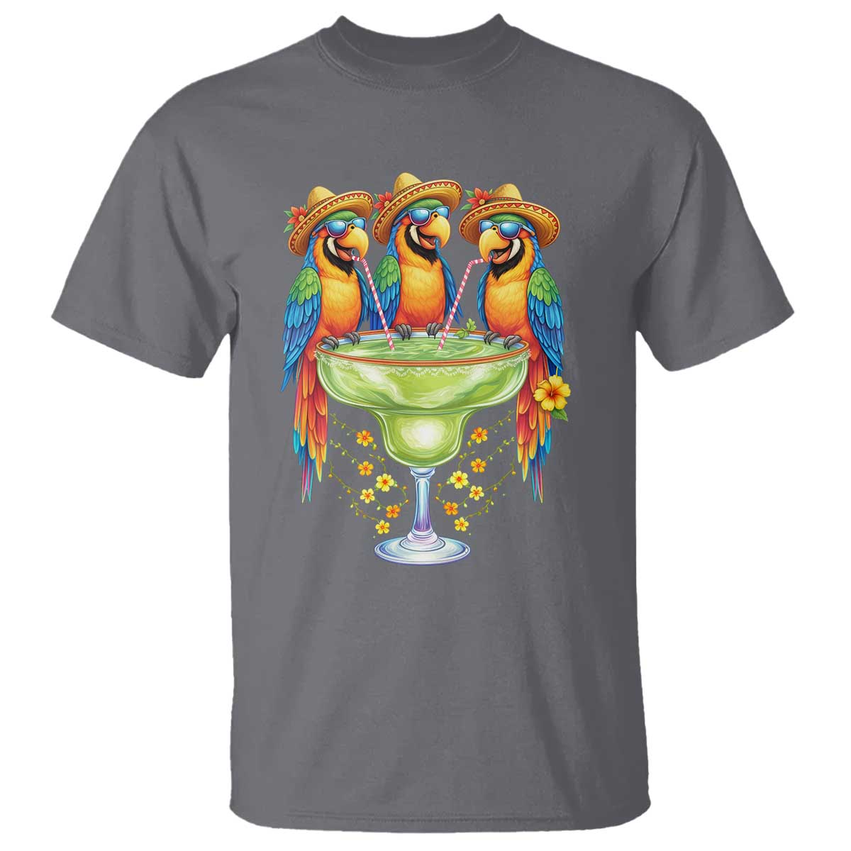 Cinco De Mayo Summer Party T Shirt Funny Parrots Drinking Margaritas TS12 Charcoal Print Your Wear