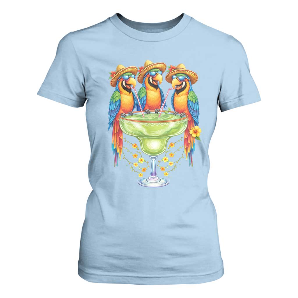 Cinco De Mayo Summer Party T Shirt For Women Funny Parrots Drinking Margaritas TS12 Light Blue Print Your Wear