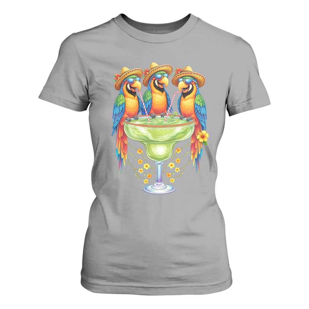 Cinco De Mayo Summer Party T Shirt For Women Funny Parrots Drinking Margaritas TS12 Sport Gray Print Your Wear
