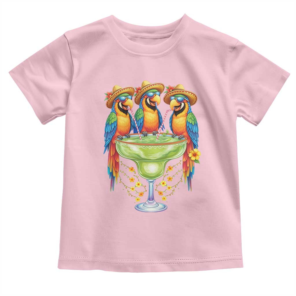 Cinco De Mayo Summer Party Toddler T Shirt Funny Parrots Drinking Margaritas TS12 Light Pink Print Your Wear