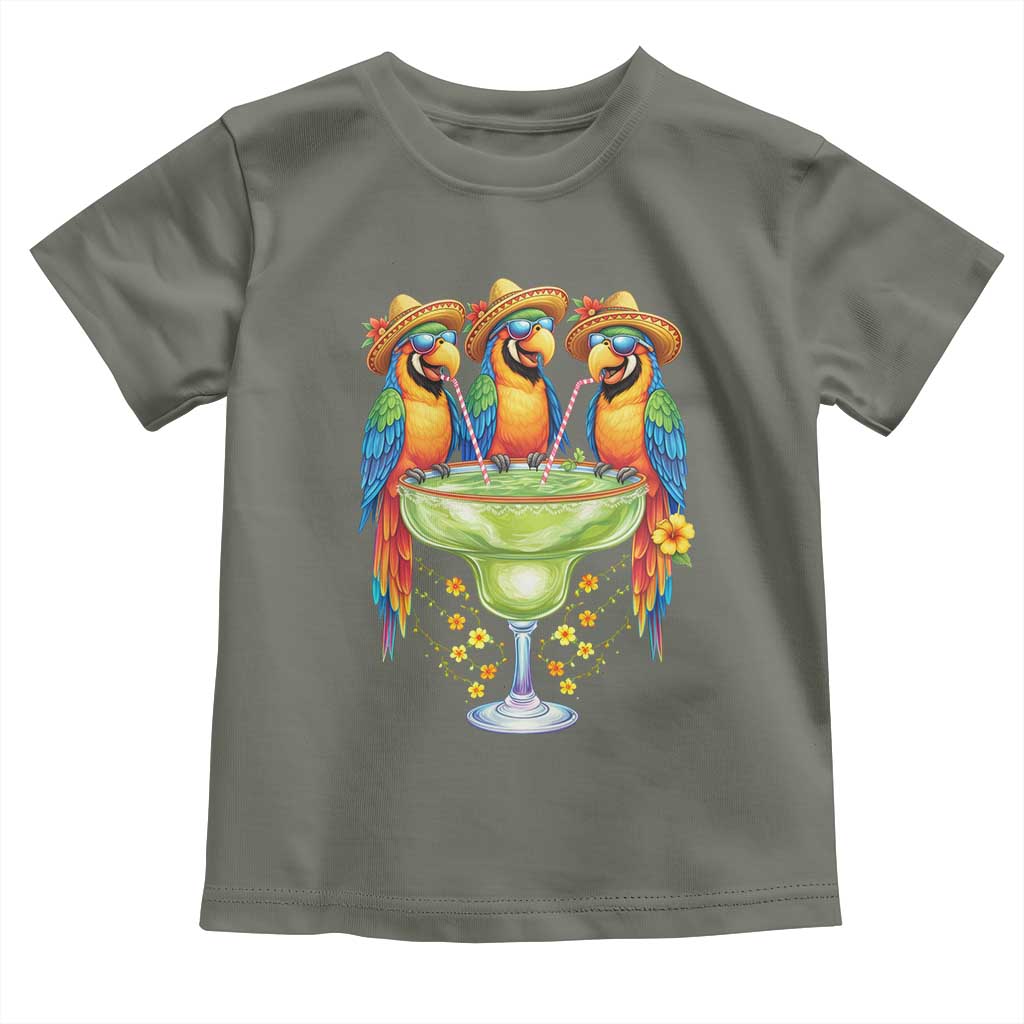 Cinco De Mayo Summer Party Toddler T Shirt Funny Parrots Drinking Margaritas TS12 Military Green Print Your Wear