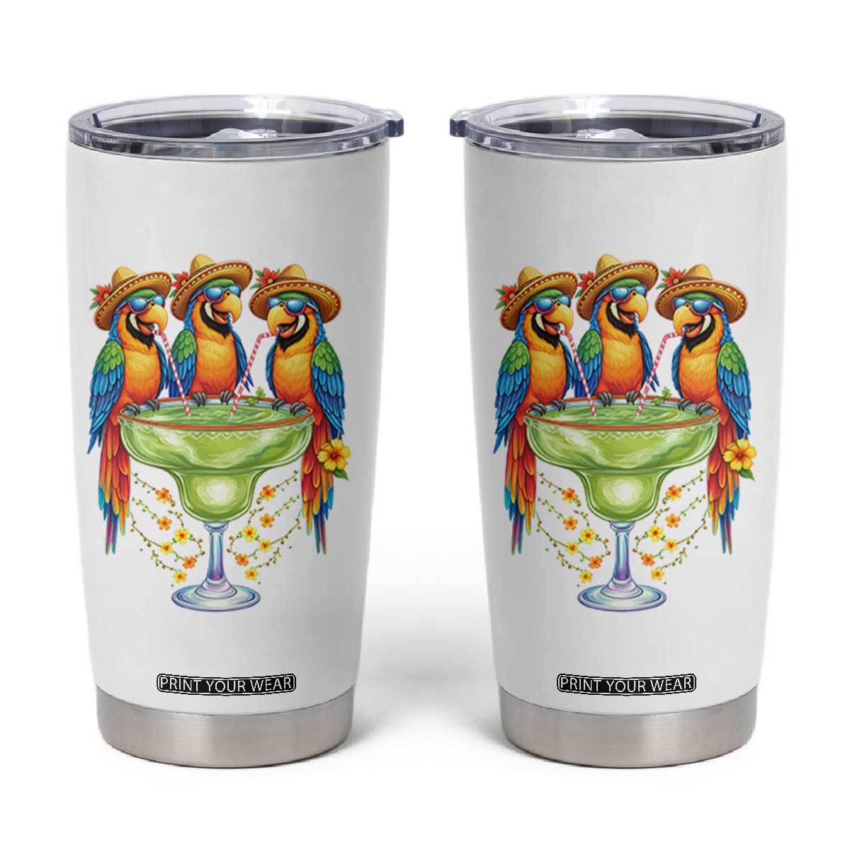 Cinco De Mayo Summer Party Tumbler Cup Funny Parrots Drinking Margaritas TS12 White Print Your Wear