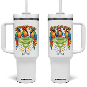 Cinco De Mayo Summer Party Tumbler With Handle Funny Parrots Drinking Margaritas TS12 One Size: 40 oz White Print Your Wear