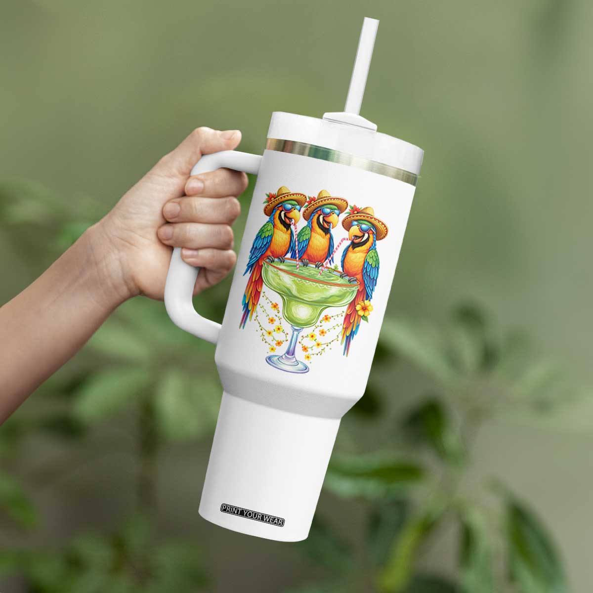 Cinco De Mayo Summer Party Tumbler With Handle Funny Parrots Drinking Margaritas TS12 Print Your Wear