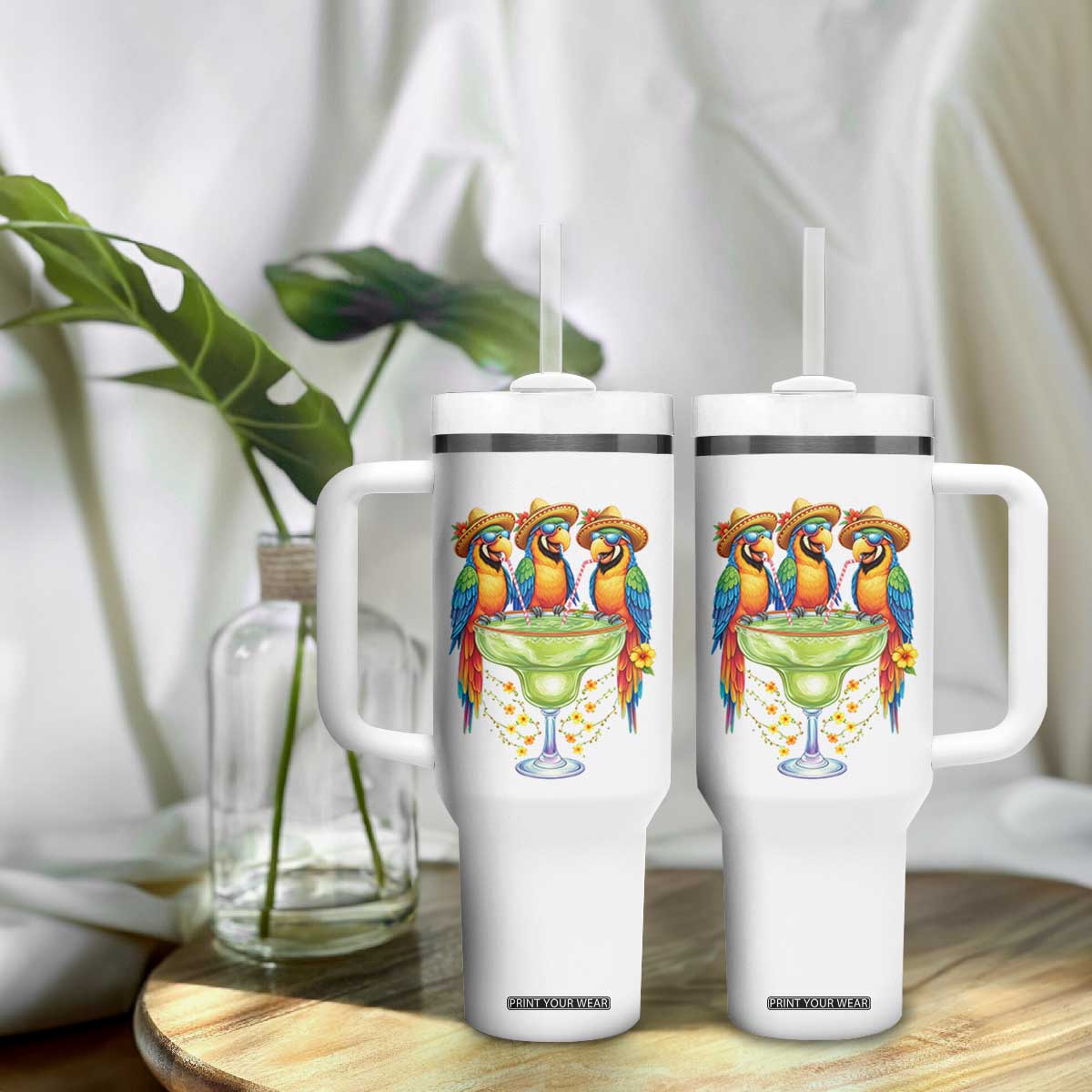 Cinco De Mayo Summer Party Tumbler With Handle Funny Parrots Drinking Margaritas TS12 Print Your Wear