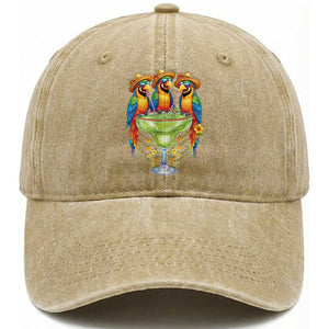Cinco De Mayo Summer Party Washed Cotton Baseball Cap Funny Parrots Drinking Margaritas TS12 Print Your Wear
