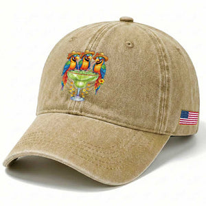 Cinco De Mayo Summer Party Washed Cotton Baseball Cap Funny Parrots Drinking Margaritas TS12 Print Your Wear