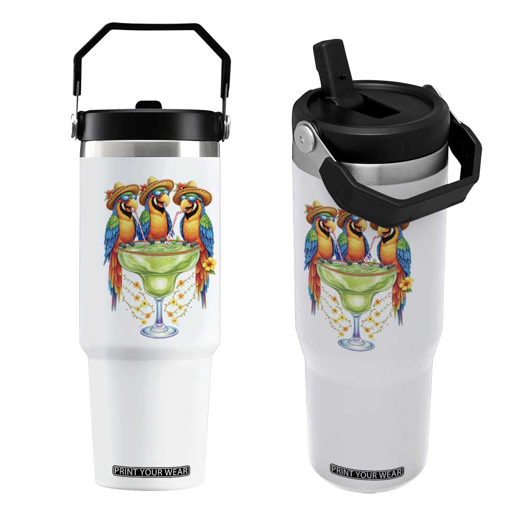 Cinco De Mayo Summer Party Flip Straw Tumbler Funny Parrots Drinking Margaritas TS12 One Size: 30 oz White Print Your Wear