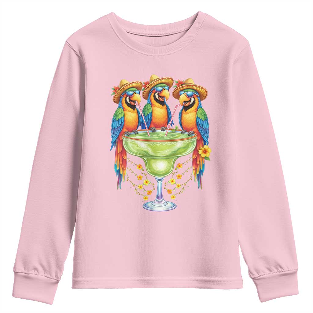 Cinco De Mayo Summer Party Youth Sweatshirt Funny Parrots Drinking Margaritas TS12 Light Pink Print Your Wear