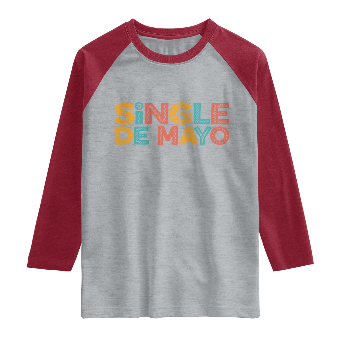Mexican Fiesta Party Gift Raglan Shirt Single De Mayo TS12 Heather Gray Heather Red Print Your Wear