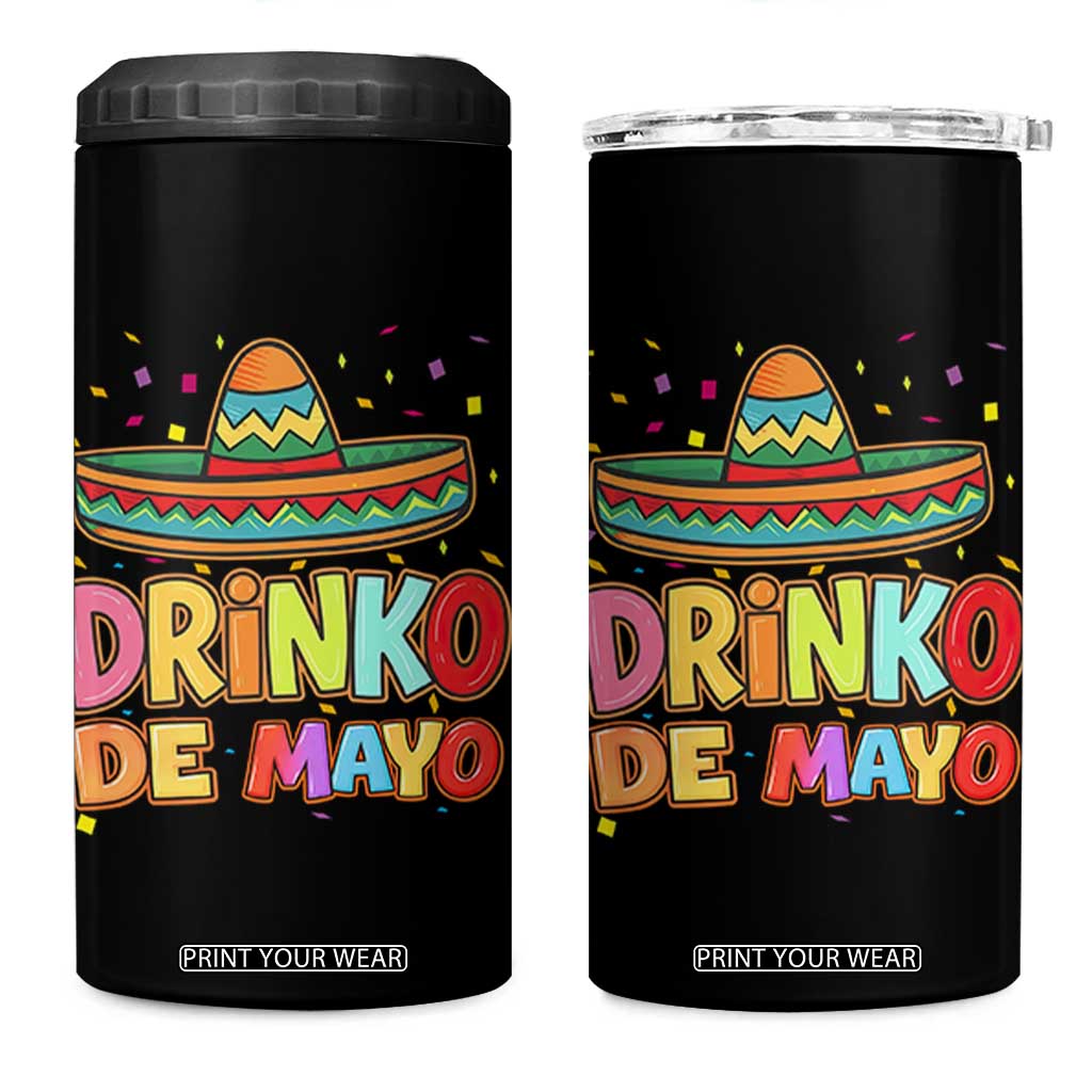 Funny Cinco De Mayo Day Drinking Fiesta Party 4 in 1 Can Cooler Tumbler Drinko De Mayo TS12 One Size: 16 oz Black Print Your Wear