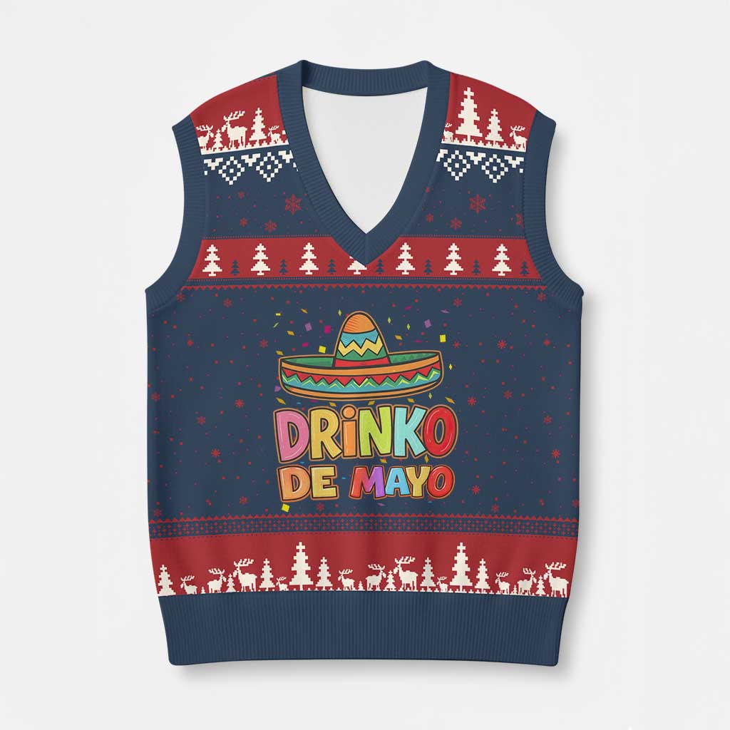 Funny Cinco De Mayo Day Drinking Fiesta Party V-Neck Knit Sweater Vest Drinko De Mayo TS12 Navy Red Print Your Wear